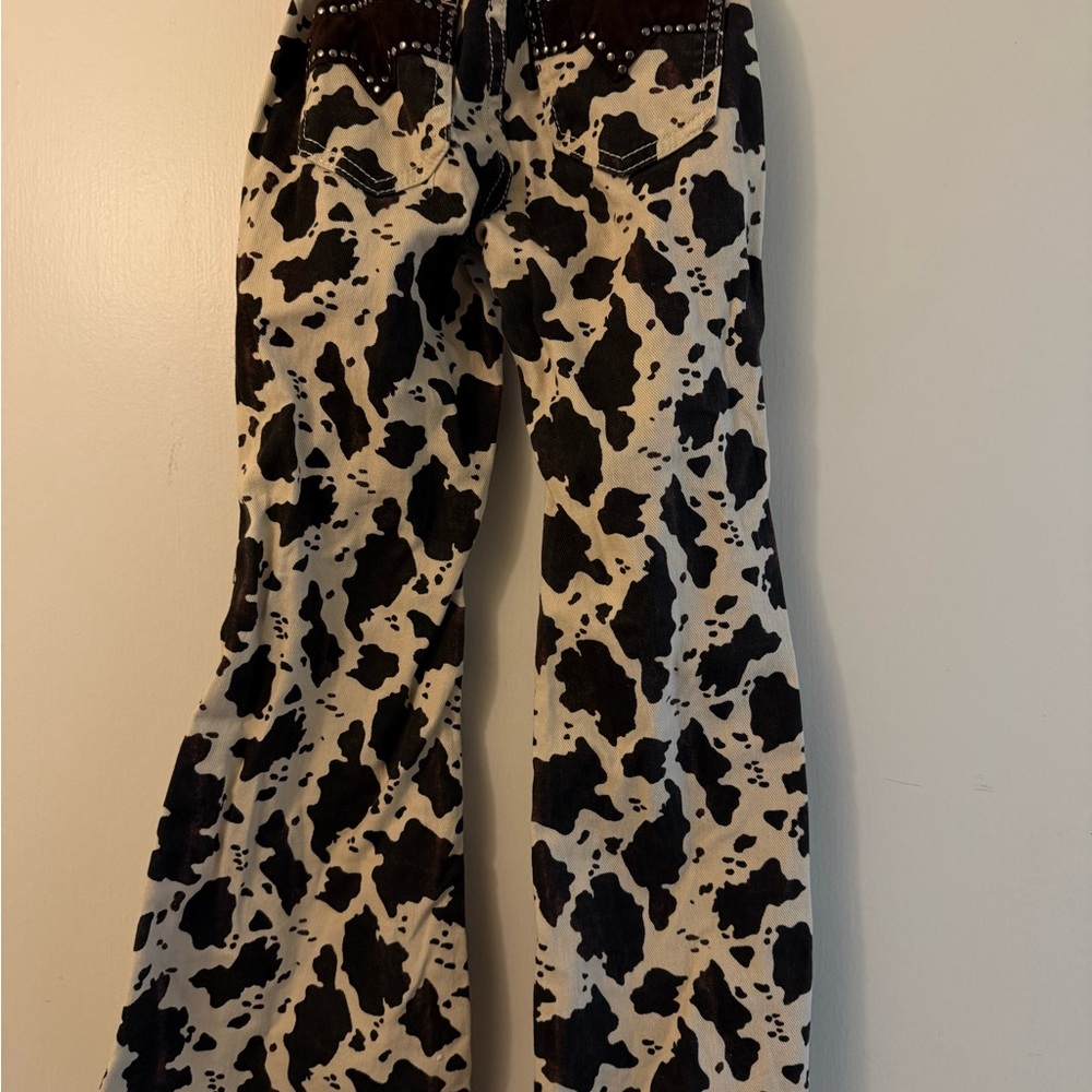 Cow Print Flared Rodeo Pants